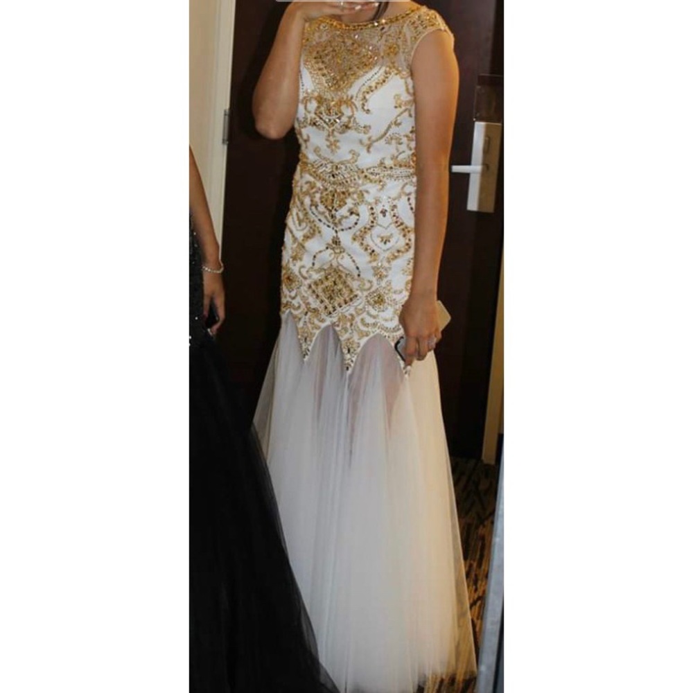 White and gold prom dress